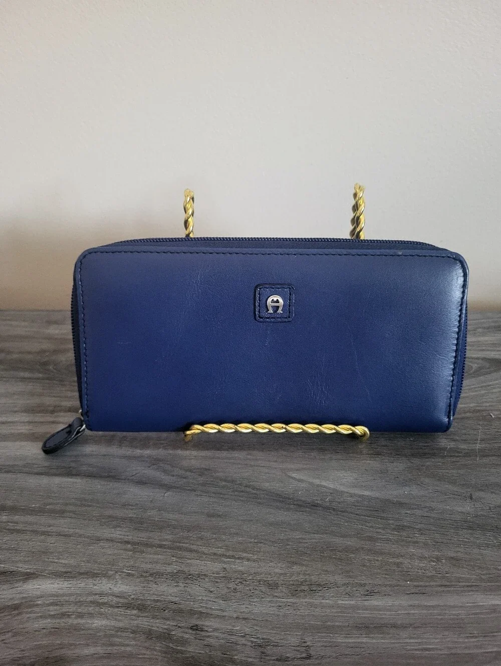 Etienne Aigner Rectangular Leather Zip Wallet Rich Blue 8 X 4